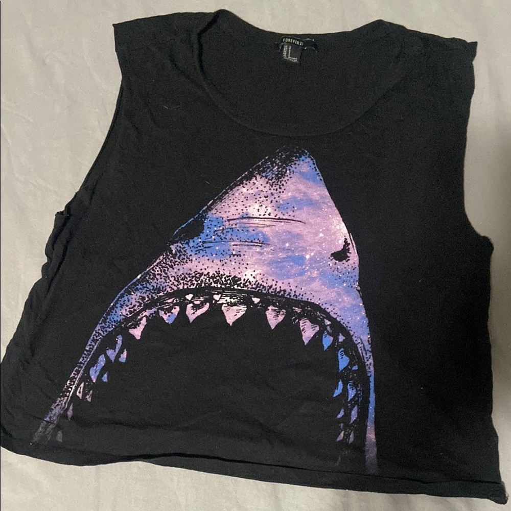 Black Sleeveless Shark Graphic Top